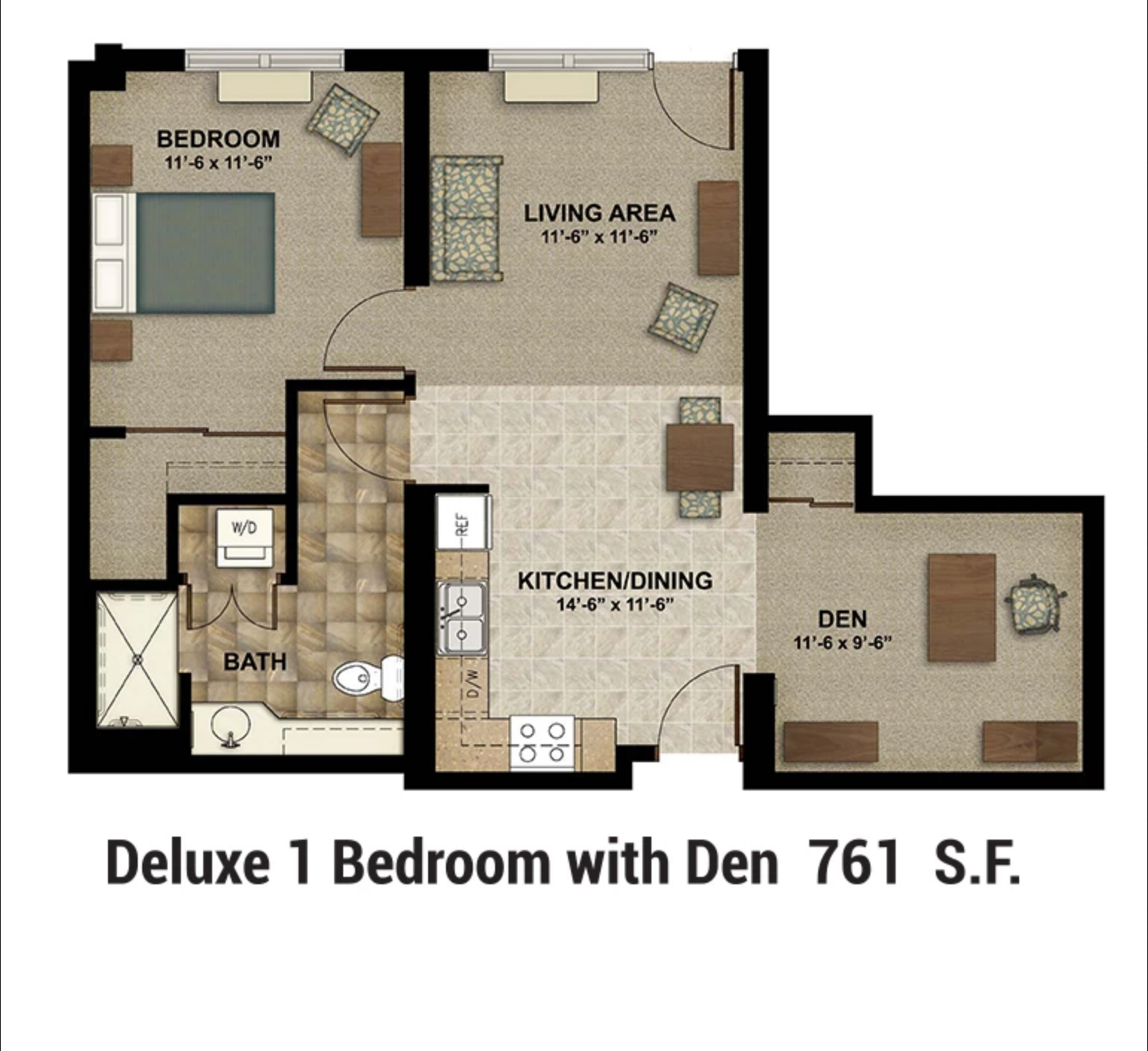 Floor Plan 1 Bed with Den