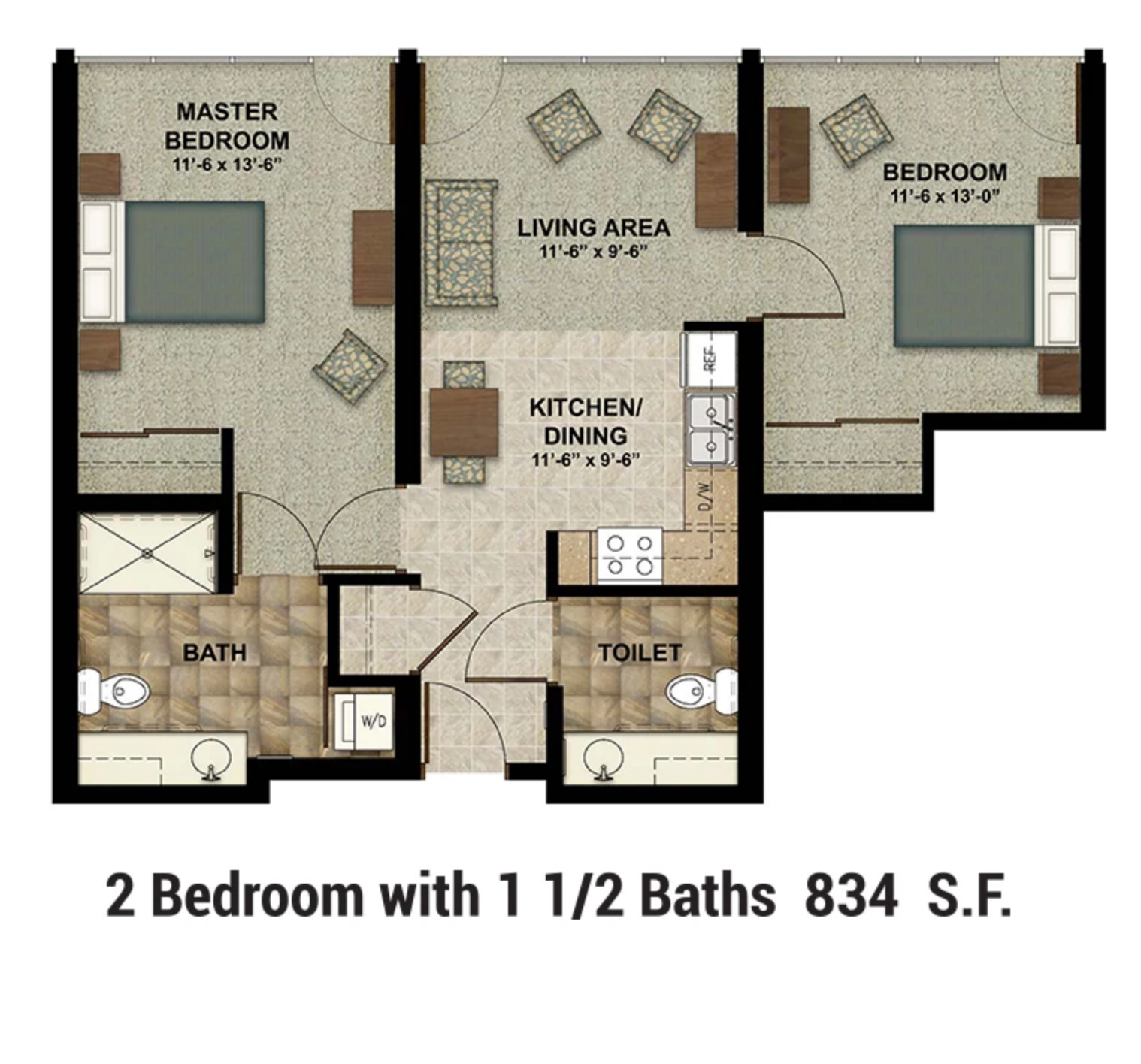 Floor Plan 2 Bed 1.5 Bath